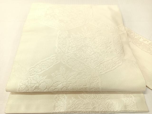 平和屋着物●八寸名古屋帯 綴れ 七宝花文 生成り色 正絹 逸品 CABH4528vp