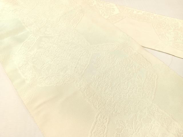 平和屋着物●八寸名古屋帯 綴れ 七宝花文 生成り色 正絹 逸品 CABH4528vp