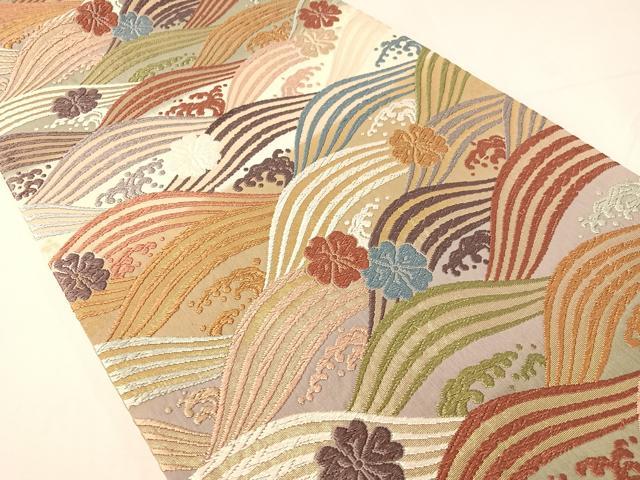 平和屋着物●六通柄袋帯 唐織 立波花文 金糸 正絹 逸品 CABH4547vp