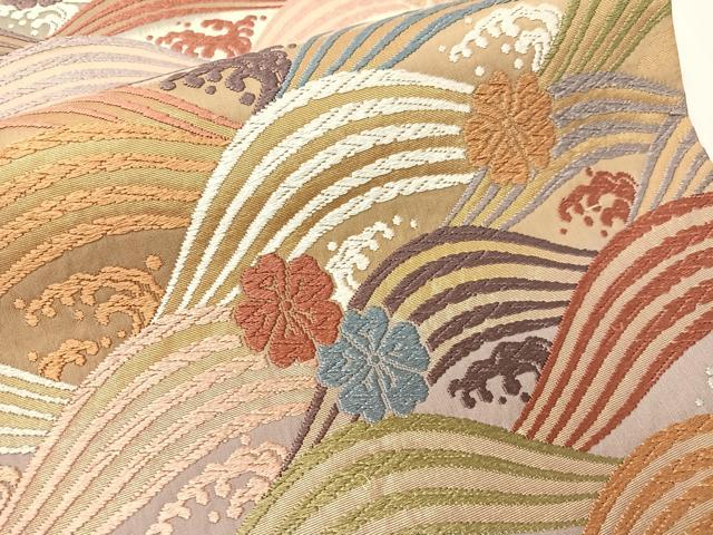 平和屋着物●六通柄袋帯 唐織 立波花文 金糸 正絹 逸品 CABH4547vp