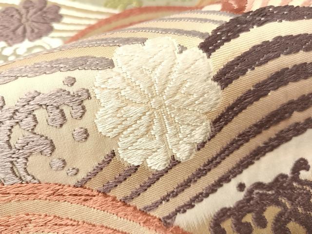 平和屋着物●六通柄袋帯 唐織 立波花文 金糸 正絹 逸品 CABH4547vp
