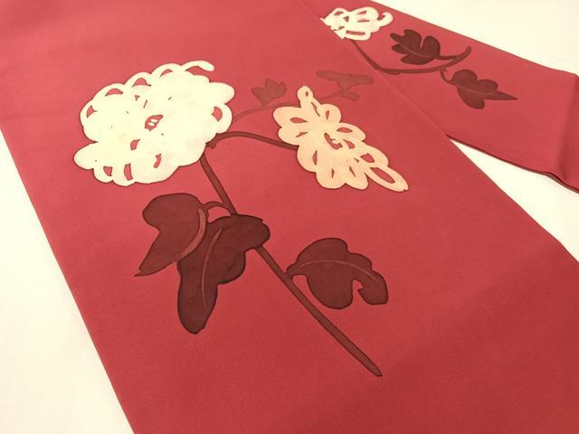 平和屋着物●日展染色作家 高久空木 ろうけつ染 塩瀬 九寸名古屋帯 草花文 正絹 逸品 CABH4550vp