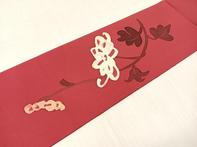 平和屋着物●日展染色作家 高久空木 ろうけつ染 塩瀬 九寸名古屋帯 草花文 正絹 逸品 CABH4550vp