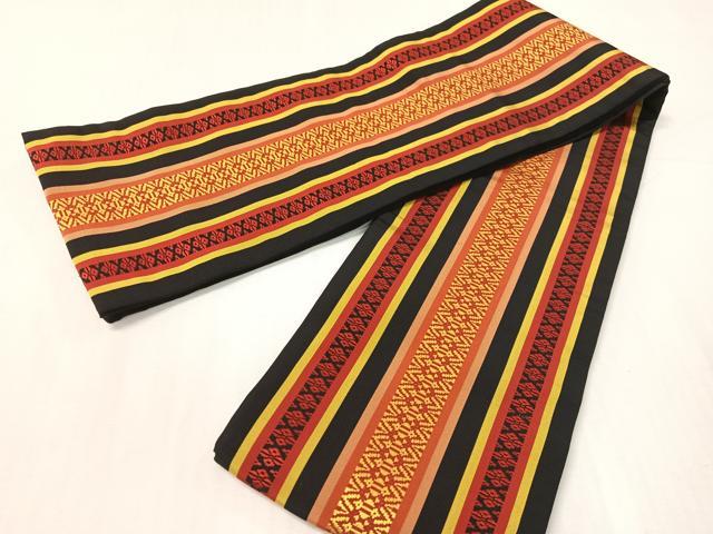 平和屋着物●本場筑前博多織 半幅帯 献上 黒地 正絹 逸品 CABH4581vp
