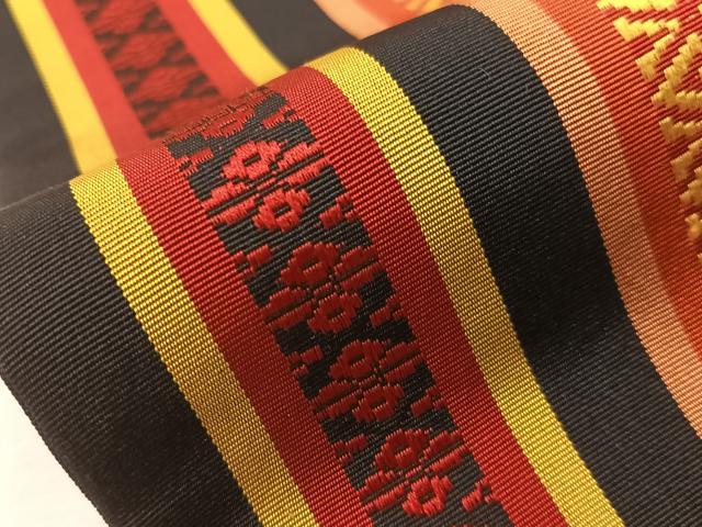 平和屋着物●本場筑前博多織 半幅帯 献上 黒地 正絹 逸品 CABH4581vp