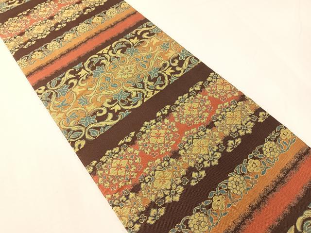 平和屋着物●半幅帯 紹巴 花唐草横段文 正絹 逸品 CABH4586vp