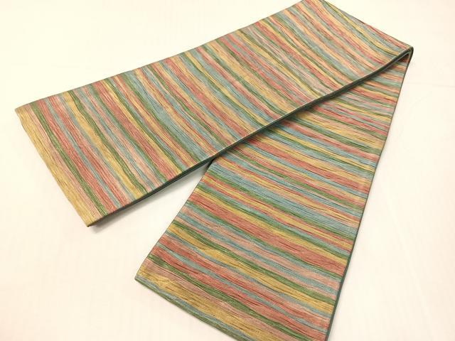 平和屋着物●本場筑前博多織 草木染 手織工房 染匠:小森久 半幅帯 紋小袋帯 段霞文 金糸 証紙付き 正絹 逸品 CABH4590vp