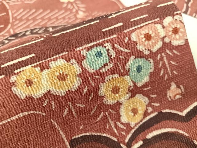 平和屋着物●九寸名古屋帯 紬地 型染め 重ね山花松文 正絹 逸品 CABH4601vp