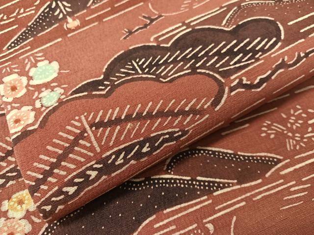 平和屋着物●九寸名古屋帯 紬地 型染め 重ね山花松文 正絹 逸品 CABH4601vp