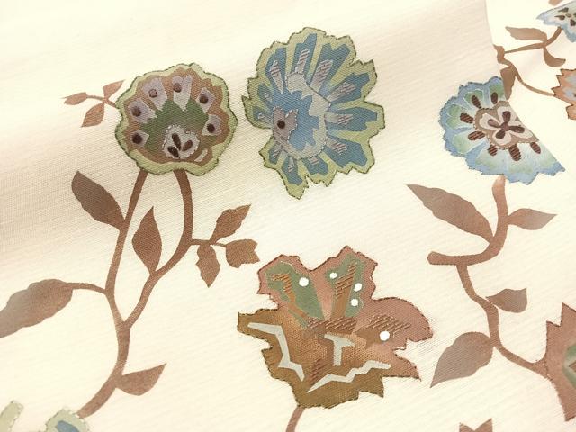 平和屋着物●九寸名古屋帯 紬地 刺繍 更紗花文 正絹 逸品 CABH4602vp