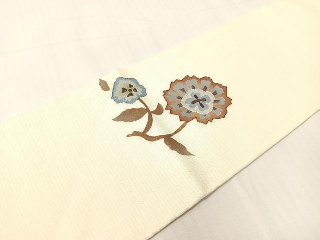 平和屋着物●九寸名古屋帯 紬地 刺繍 更紗花文 正絹 逸品 CABH4602vp
