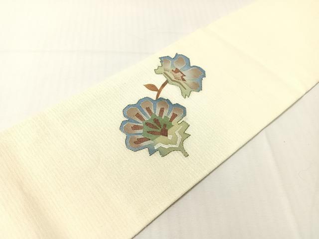 平和屋着物●九寸名古屋帯 紬地 刺繍 更紗花文 正絹 逸品 CABH4602vp