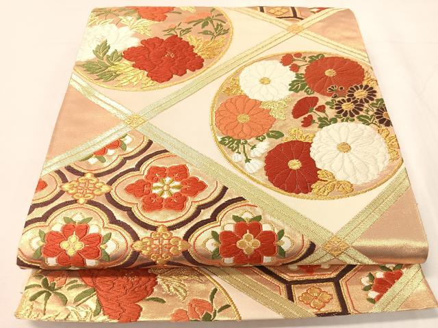 平和屋着物●西陣 河合美術織物謹製 六通柄袋帯 唐織 花丸天井文 金糸 正絹 逸品 CABH4603vp