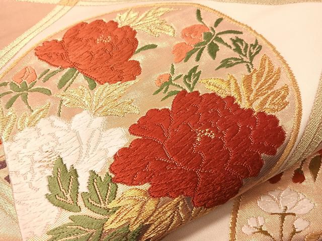 平和屋着物●西陣 河合美術織物謹製 六通柄袋帯 唐織 花丸天井文 金糸 正絹 逸品 CABH4603vp