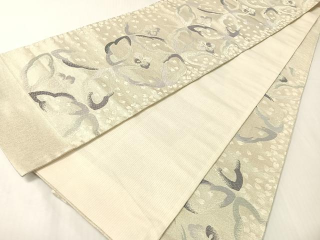 平和屋着物●六通柄袋帯 唐織 七宝花文 銀糸 正絹 逸品 CABH4604vp