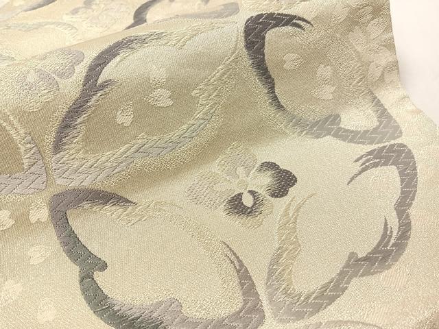 平和屋着物●六通柄袋帯 唐織 七宝花文 銀糸 正絹 逸品 CABH4604vp