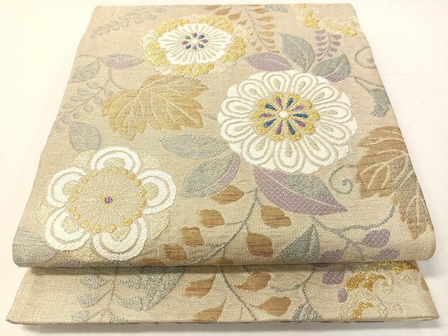 平和屋着物▽六通柄袋帯 スリーシーズン 春夏秋 草花文 金銀糸 正絹 逸品 CABH4609vp