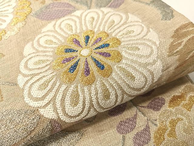 平和屋着物▽六通柄袋帯 スリーシーズン 春夏秋 草花文 金銀糸 正絹 逸品 CABH4609vp