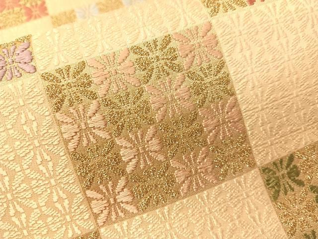 平和屋着物●六通柄袋帯 唐織 有職市松文 金糸 正絹 逸品 CABH4610vp