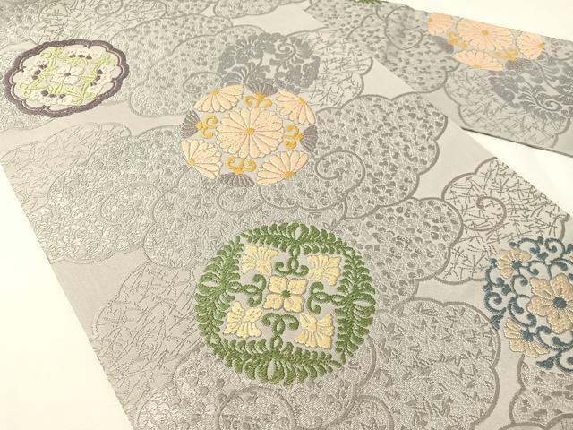 平和屋着物●全通柄 九寸名古屋帯 総通唐織 芳彩美術織物謹製 万葉集 正絹 逸品 CABH4612vp