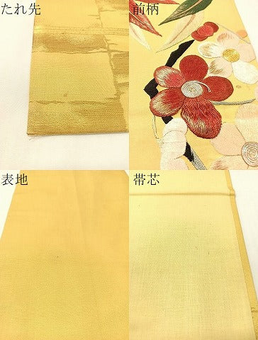 平和屋着物●アンティーク 大正ロマン 太鼓柄京袋帯 総刺繍 手刺繍 駒刺繍 梅笹菱文 金銀糸 正絹 逸品 CABH4616vp