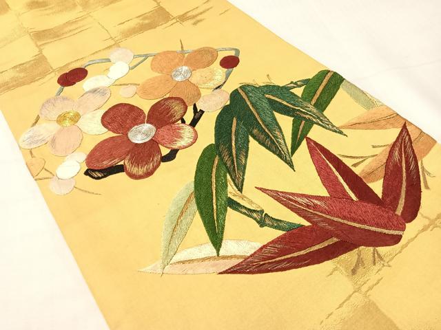 平和屋着物●アンティーク 大正ロマン 太鼓柄京袋帯 総刺繍 手刺繍 駒刺繍 梅笹菱文 金銀糸 正絹 逸品 CABH4616vp