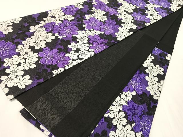 平和屋着物●両面 六通柄袋帯 唐織 舞桜 黒地 正絹 逸品 未使用 CABH4619vp