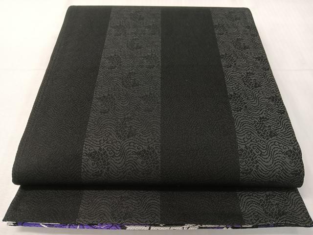 平和屋着物●両面 六通柄袋帯 唐織 舞桜 黒地 正絹 逸品 未使用 CABH4619vp