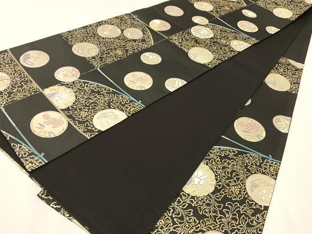 平和屋着物●六通柄袋帯 市松動物吉祥丸文 金銀糸 正絹 逸品 CABH4623vp