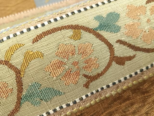 平和屋着物▽太鼓柄袋帯 スリーシーズン 春夏秋 すくい織 花唐草横段文 金糸 正絹 逸品 CABH4631vp