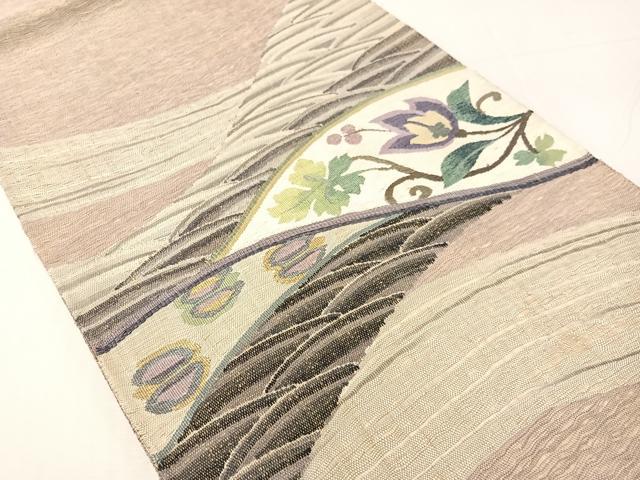 平和屋着物▽太鼓柄袋帯 スリーシーズン 春夏秋 すくい織 立波花唐草文 正絹 逸品 CABH4632vp