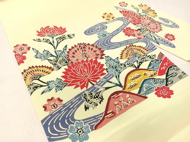 平和屋着物●塩瀬 九寸名古屋帯 型染め 流水花文 逸品 CABH4639vp