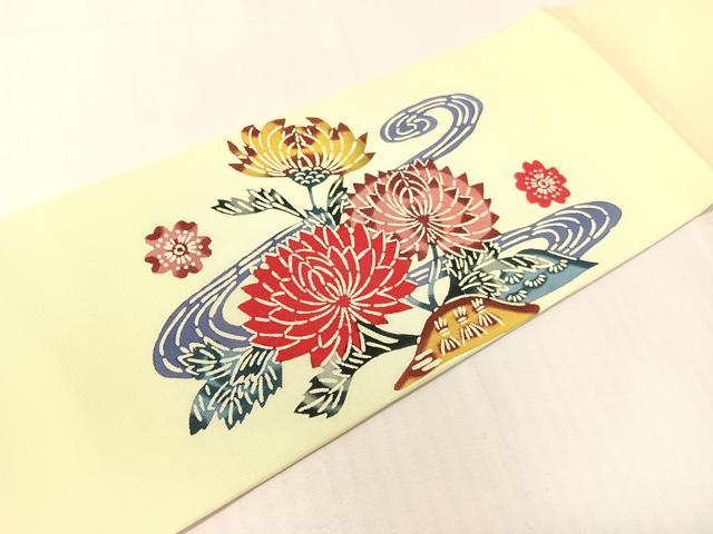 平和屋着物●塩瀬 九寸名古屋帯 型染め 流水花文 逸品 CABH4639vp