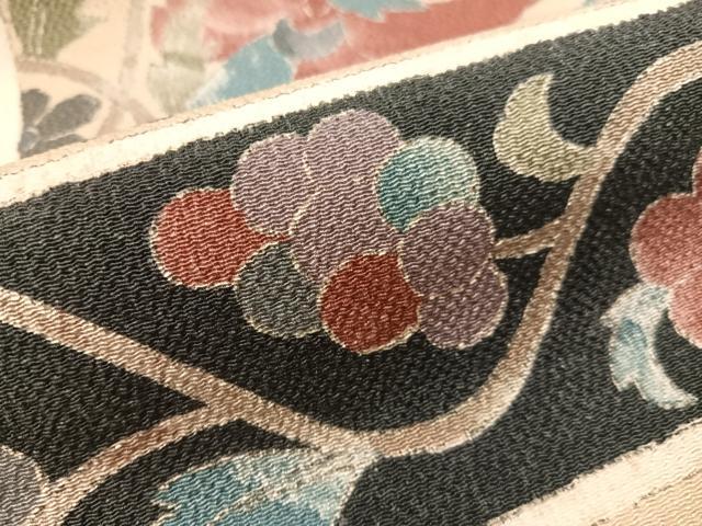 平和屋着物●全通柄 九寸名古屋帯 葡萄更紗唐草文 鬼しぼ縮緬 正絹 逸品 CABH4644vp