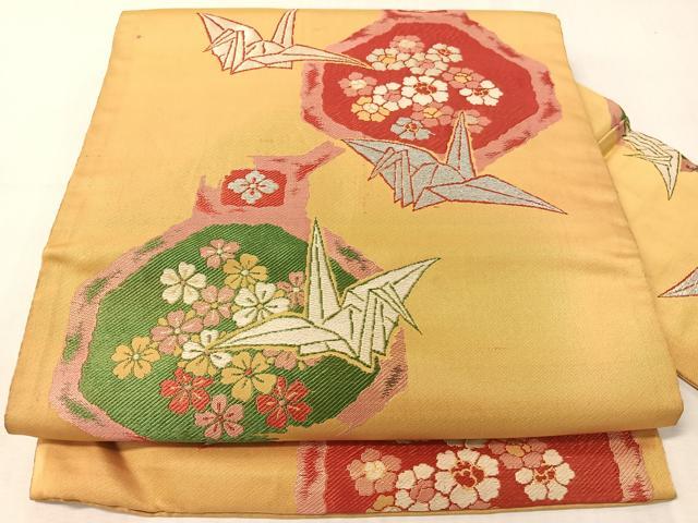 平和屋着物●アンティーク 大正ロマン 九寸名古屋帯 唐織 折り鶴 銀糸 正絹 逸品 CABH4689vp