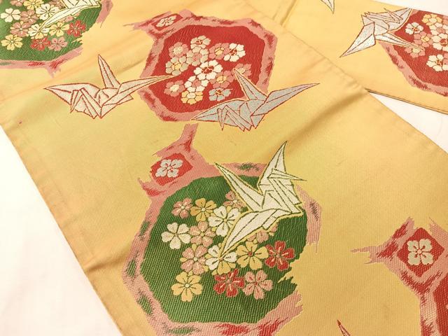 平和屋着物●アンティーク 大正ロマン 九寸名古屋帯 唐織 折り鶴 銀糸 正絹 逸品 CABH4689vp