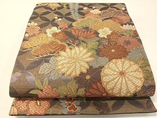 平和屋着物●ファッションデザイナー 花井幸子 六通柄袋帯 唐織 花車文 金糸 正絹 逸品 CABH4690vp
