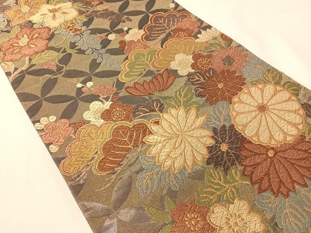 平和屋着物●ファッションデザイナー 花井幸子 六通柄袋帯 唐織 花車文 金糸 正絹 逸品 CABH4690vp