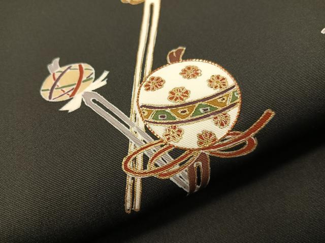 平和屋着物●塩瀬 九寸名古屋帯 駒刺繍 簪 黒地 金彩 ゑり善扱い たとう紙付き 正絹 逸品 CABH4699vp