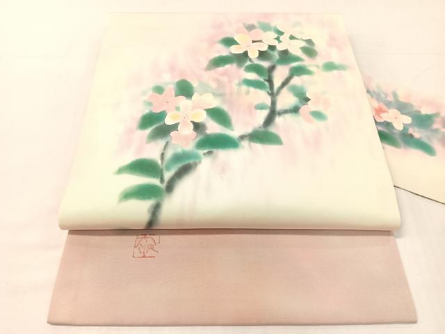 平和屋着物●虹色創家 本郷大田子 塩瀬 九寸名古屋帯 枝花文 正絹 逸品 CABH4702vp