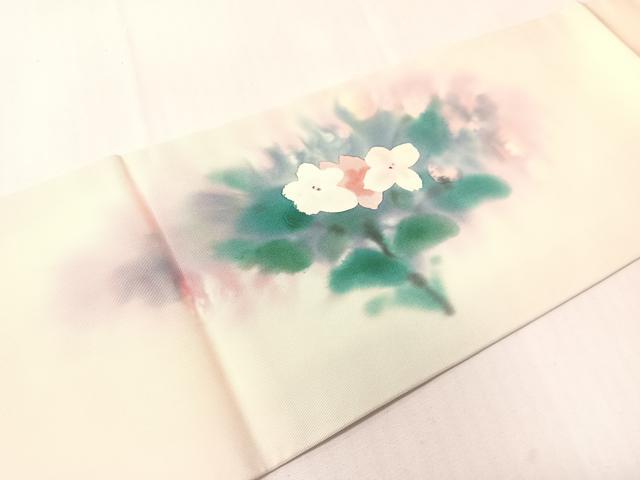 平和屋着物●虹色創家 本郷大田子 塩瀬 九寸名古屋帯 枝花文 正絹 逸品 CABH4702vp