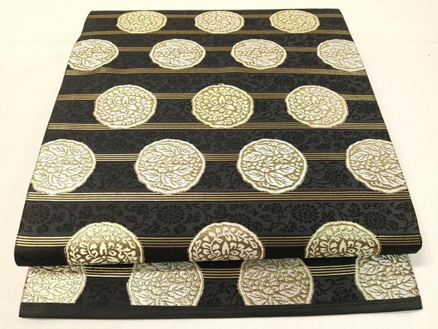 平和屋着物●西陣織 六通柄袋帯 唐織 古代名物裂 黒地 金糸 正絹 逸品 未使用 CABH4703vp