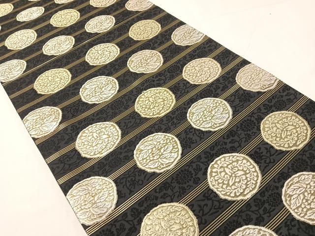 平和屋着物●西陣織 六通柄袋帯 唐織 古代名物裂 黒地 金糸 正絹 逸品 未使用 CABH4703vp