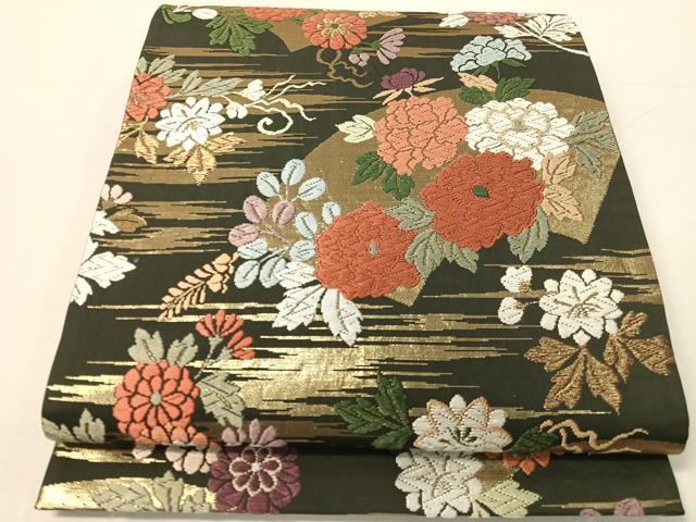 平和屋着物●六通柄袋帯 唐織錦 地紙花文 金糸 正絹 逸品 CABH4704vp