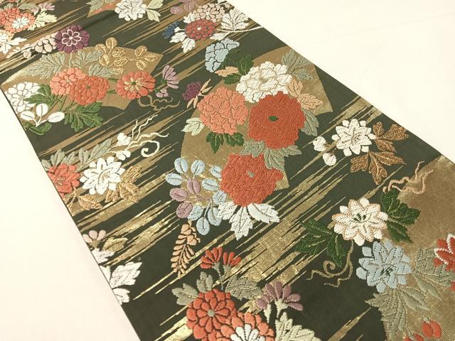 平和屋着物●六通柄袋帯 唐織錦 地紙花文 金糸 正絹 逸品 CABH4704vp