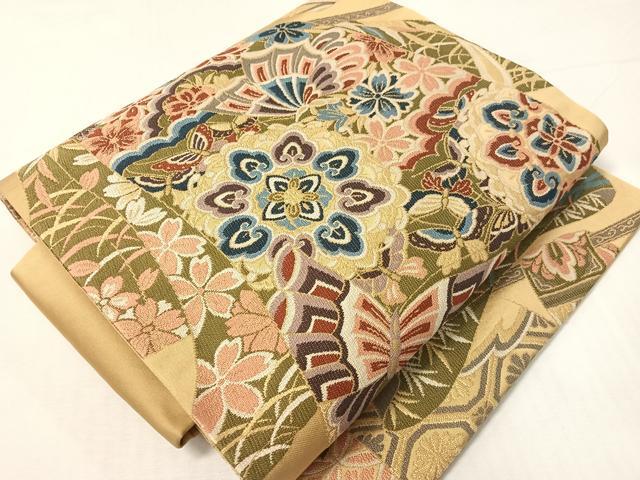 平和屋着物●西陣 白綾苑大庭 つけ帯 誰が袖花蝶文 金糸 正絹 逸品 CABH4711vp