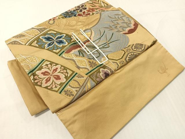 平和屋着物●西陣 白綾苑大庭 つけ帯 誰が袖花蝶文 金糸 正絹 逸品 CABH4711vp