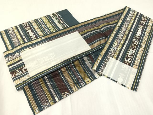 平和屋着物●本場筑前博多織 ワンタッチつけ帯 エジプト壁画間道 正絹 逸品 CABH4712vp