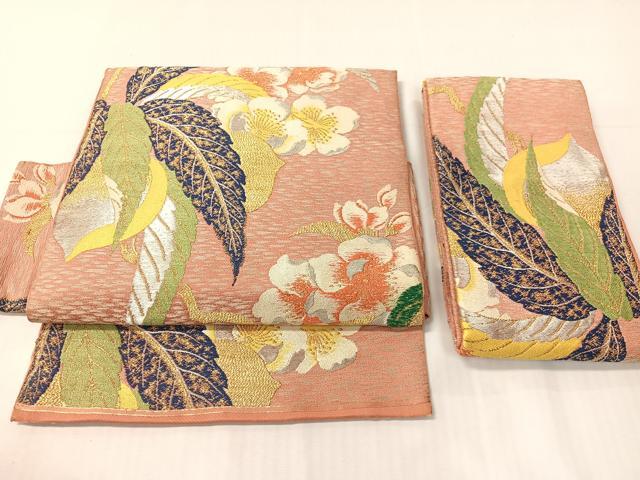 平和屋着物●アンティーク 大正ロマン つけ帯 草花文 金銀糸 正絹 逸品 CABH4713vp