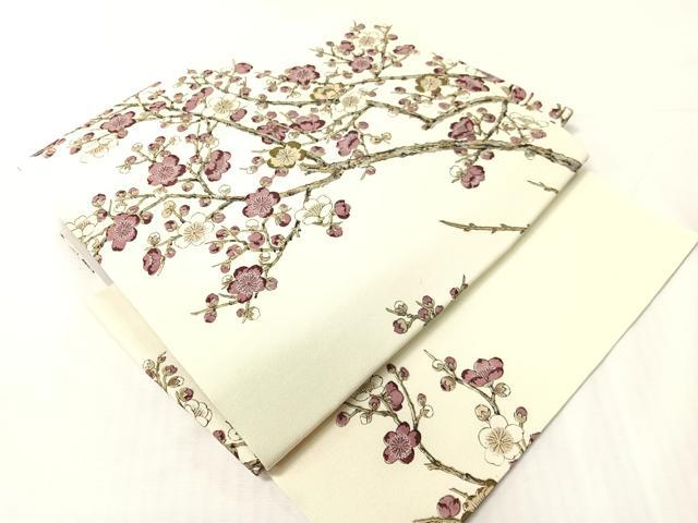 平和屋着物●つけ帯 手描き 枝梅文 銀彩 正絹 逸品 CABH4718vp